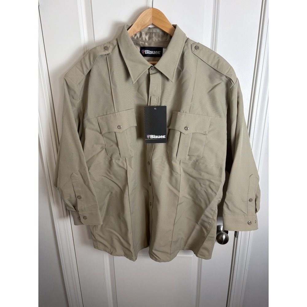 NWT!!! BLAUER 8670 MENS LONG SLEEVE POLYESTER SUPERSHIRT ZIP SHIRT TAN 19.5 x 33